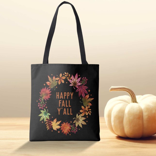 Lycklig Fall Y'all Höst löv Tygkasse (Happy Fall Y'all Autumn Leaves Tote Bag)