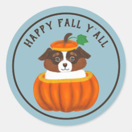 Lycklig Fall Y'all Hund in Pumpkin Sticker Runt Klistermärke