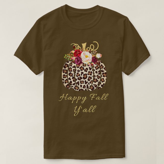 Lycklig Fall Y'all Leopard Print Pumpkin T-Shirt (Design framsida)