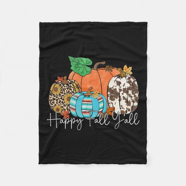 Lycklig Fall Y'all Leopard Pumpkin Autumn Season T Fleecefilt (Framsidan)