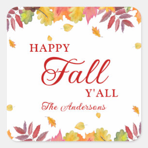 Lycklig Fall Y'all Modern Höst löv Fyrkantigt Klistermärke