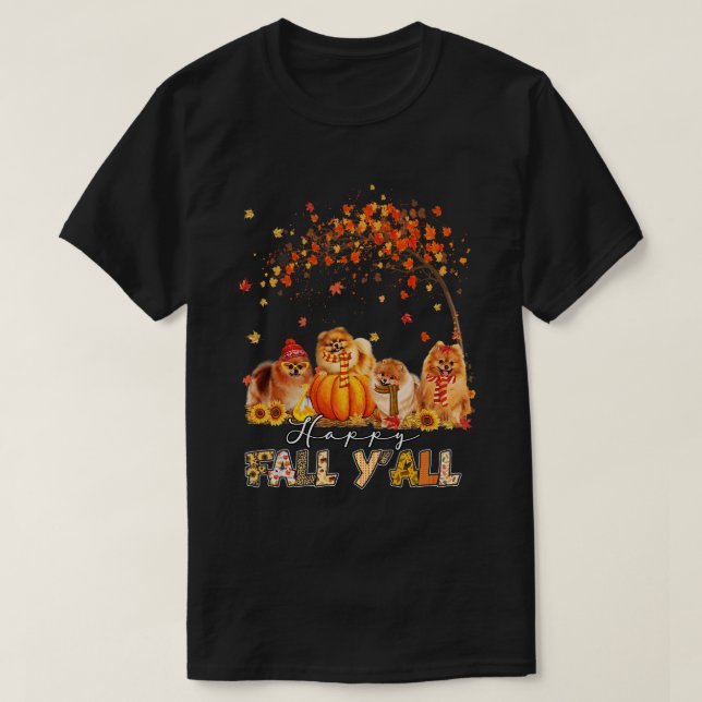 Lycklig Fall Yall Pomeranian Älskare Pumpkins H T Shirt (Design framsida)