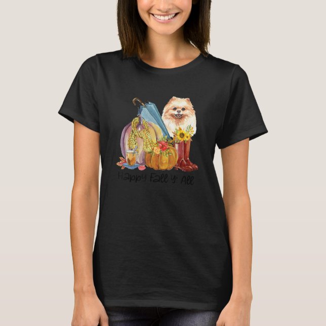 Lycklig Fall Yall Pommern Hund Pumpkin Fall Th T Shirt (Framsida)