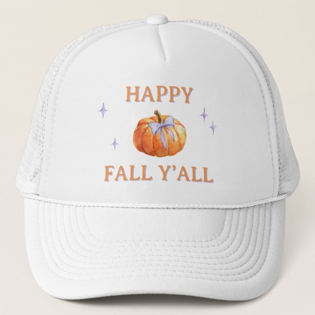 Lycklig Fall Y'all Pumpkin Bow Women's Cute Keps (Framsida)