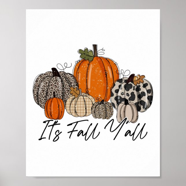 Lycklig Fall Y'all Pumpkin Leopard its Fall Yall T Poster (Framsidan)