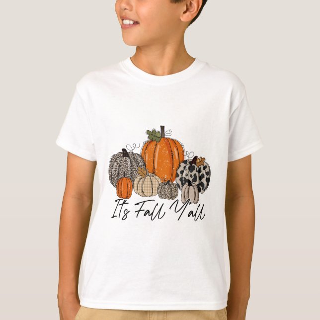 Lycklig Fall Y'all Pumpkin Leopard its Fall Yall T Shirt (Framsida)