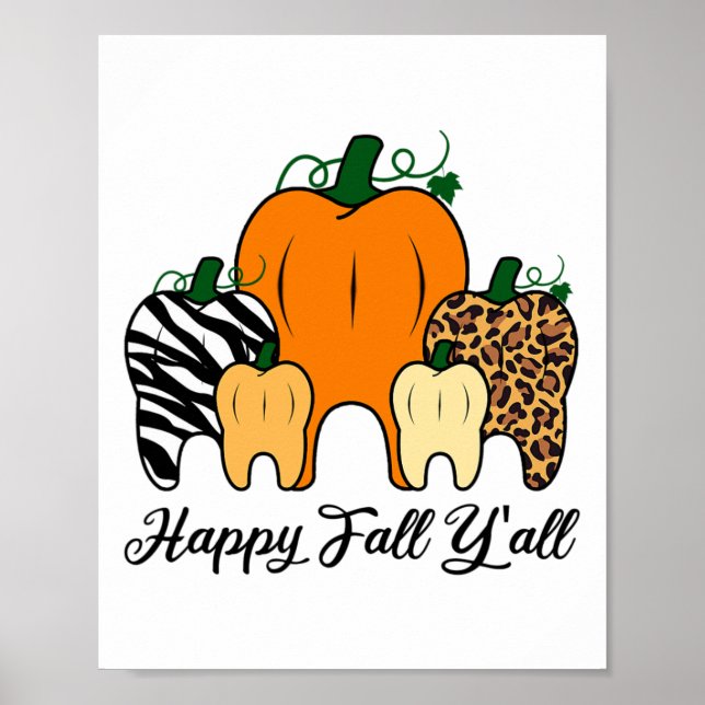 Lycklig Fall Y'all Pumpkin Tooth Leopard Zebra Hal Poster (Framsidan)