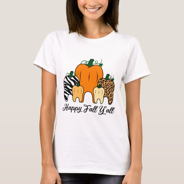 Lycklig Fall Y'all Pumpkin Tooth Leopard Zebra Hal T Shirt (Framsida)
