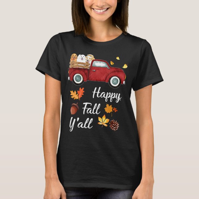 Lycklig Fall Yall Red Lastbil Golden Retriever T Shirt (Framsida)