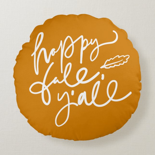 Lycklig Fall Y'all Rund Kudde (Framsidan)