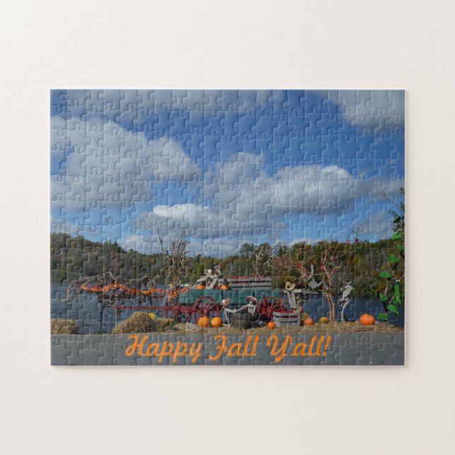 Lycklig Fall Y'all Rustic Autumn Visning Photo Pussel (Horisontell)