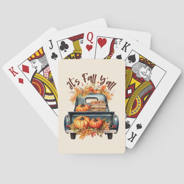 Lycklig Fall Y'all - Rustic Lastbil med Pumpkins Casinokort (Baksidan)