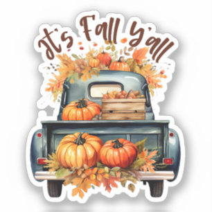 Lycklig Fall Y'all - Rustic Lastbil med Pumpkins Klistermärken
