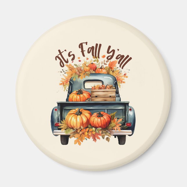 Lycklig Fall Y'all - Rustic Lastbil med Pumpkins Magnet (Framsidan)