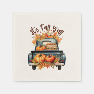 Lycklig Fall Y'all - Rustic Lastbil med Pumpkins Pappersservett