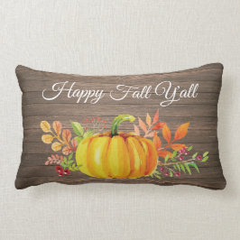 Lycklig Fall Y'all Rustic Watercolor Pumpkin Lumbarkudde