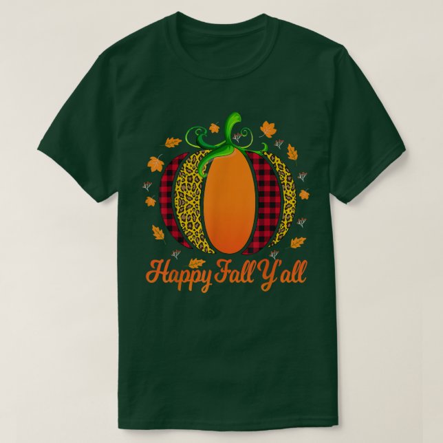 Lycklig Fall Y'all Shirt Women Manar Pumpkin Leopa T Shirt (Design framsida)
