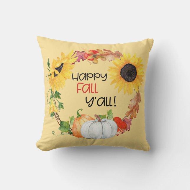 Lycklig Fall Y'all Solrosblomma Pumpkin Utandning Kudde (Framsida)