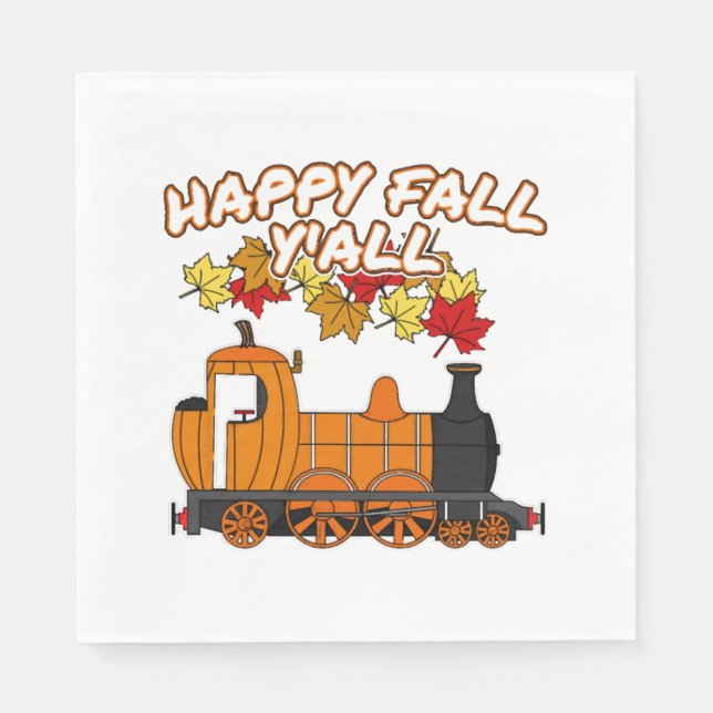 Lycklig Fall Y'All Steam Tåg Pumpkin Railroad Pappersservett (Framsidan)