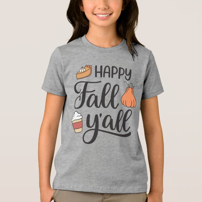 Lycklig Fall Y'all T Shirt (Framsida)