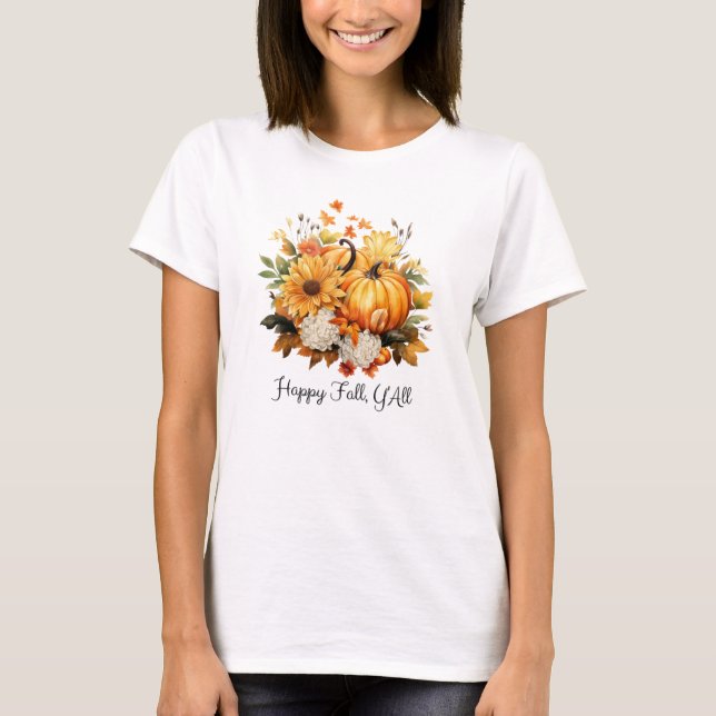 Lycklig Fall Y'all T Shirt (Framsida)