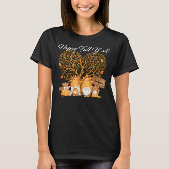 Lycklig Fall Y'all T-shirt Gnome Leopard Pumpkin (Framsida)