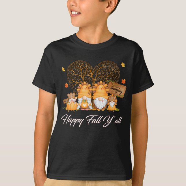 Lycklig Fall Y'all T-shirt Gnome Leopard Pumpkin (Framsida)