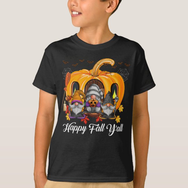 Lycklig Fall Y'all Team Gnome Pumpkin Autumn Gnome T Shirt (Framsida)
