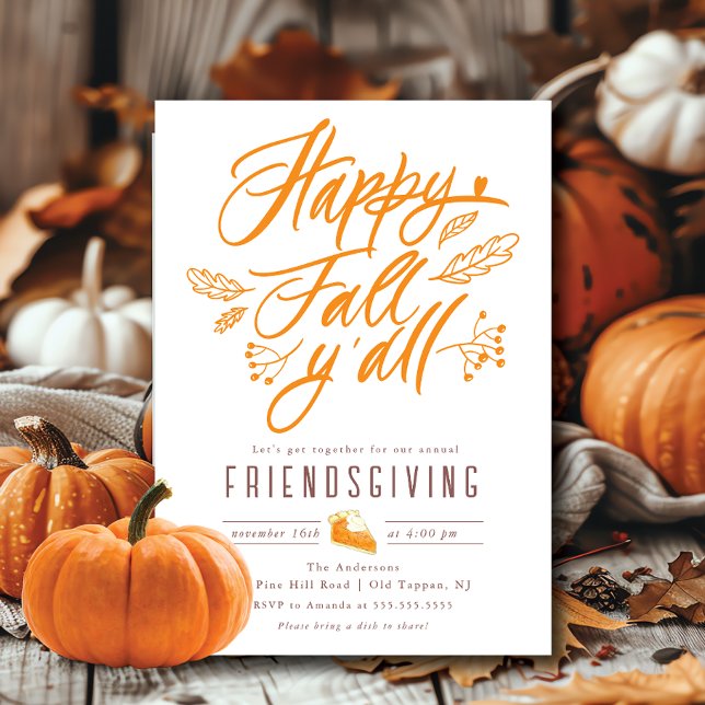 Lycklig Fall Y'All Thanksgiving Friendsgiving Inbjudningar (Skapare uppladdad)