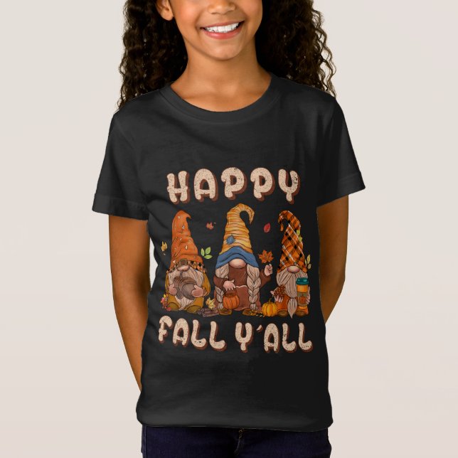 Lycklig Fall Yall Three Gnomes Leopard Solros T Shirt (Framsida)