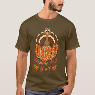 Lycklig Fall Y'all Turkey Pumpkin Giraffe Print th T Shirt