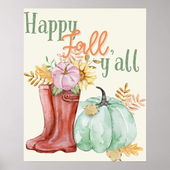 Lycklig Fall Y'all Wall Art Decor Poster (Framsidan)