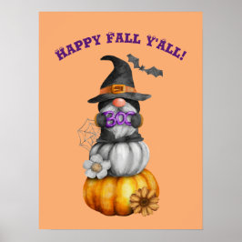 Lycklig Fall Y'All Watercolor Autumn Gnome Poster