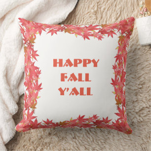 Lycklig Fall Y'all Watercolor Peach Maple Löv Kudde