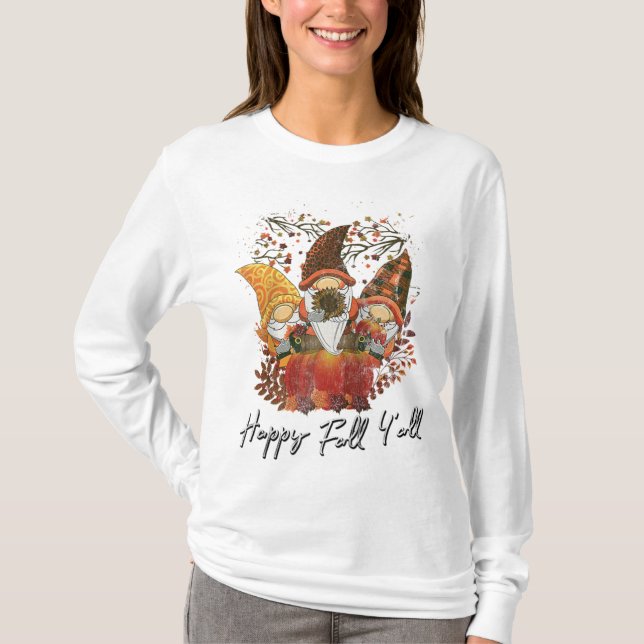 Lycklig Fall Y'all Women's Garden Gnome Leopard Pu T Shirt (Framsida)