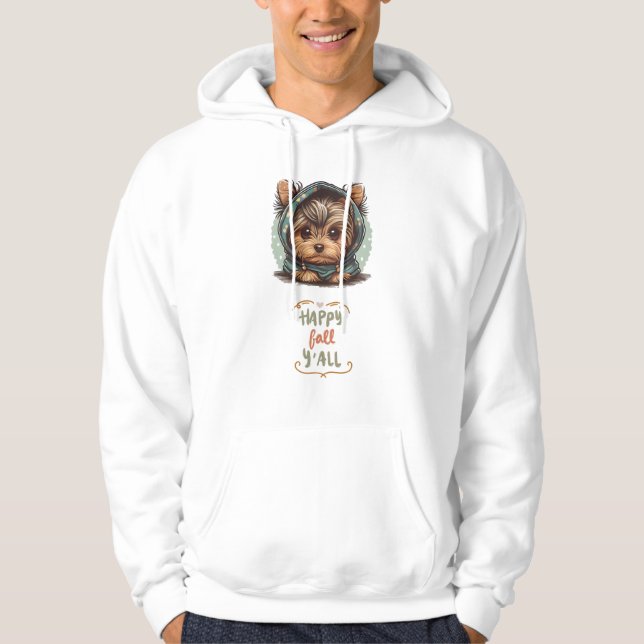 Lycklig Fall Y'all Yorkshire Terrier Autumn Hoodie (Framsida)