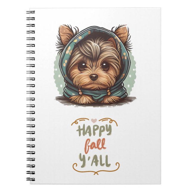 Lycklig Fall Y'all Yorkshire Terrier Autumn Hoodie Anteckningsbok (Framsidan)