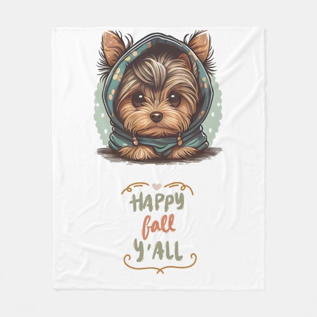 Lycklig Fall Y'all Yorkshire Terrier Autumn Hoodie Fleecefilt (Framsidan)