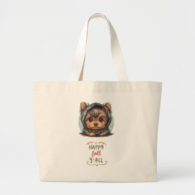 Lycklig Fall Y'all Yorkshire Terrier Autumn Hoodie Jumbo Tygkasse (Framsidan)