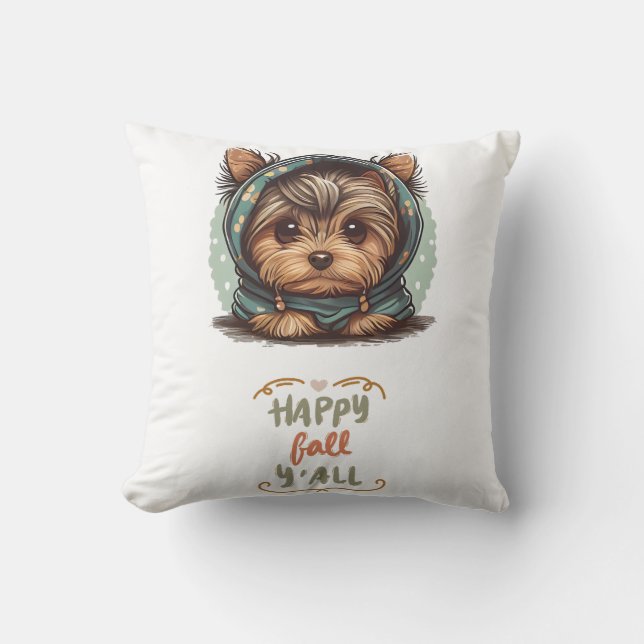 Lycklig Fall Y'all Yorkshire Terrier Autumn Hoodie Kudde (Framsida)