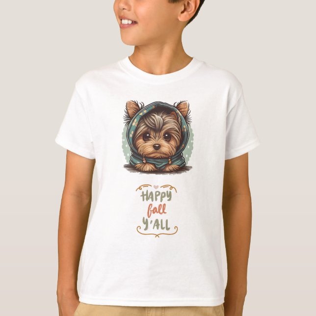 Lycklig Fall Y'all Yorkshire Terrier Autumn Hoodie T Shirt (Framsida)