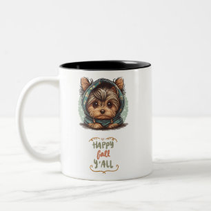 Lycklig Fall Y'all Yorkshire Terrier Autumn Hoodie Två-Tonad Mugg