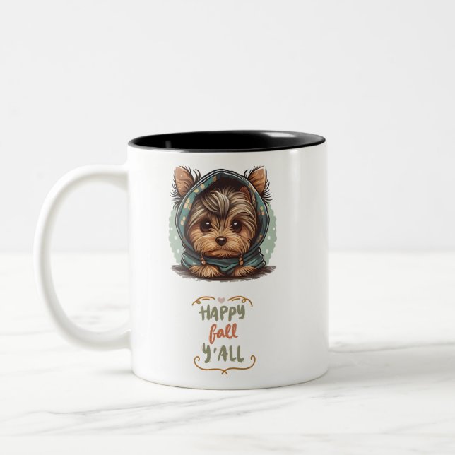Lycklig Fall Y'all Yorkshire Terrier Autumn Hoodie Två-Tonad Mugg (Vänster)