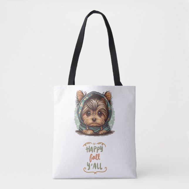 Lycklig Fall Y'all Yorkshire Terrier Autumn Hoodie Tygkasse (Framsida)