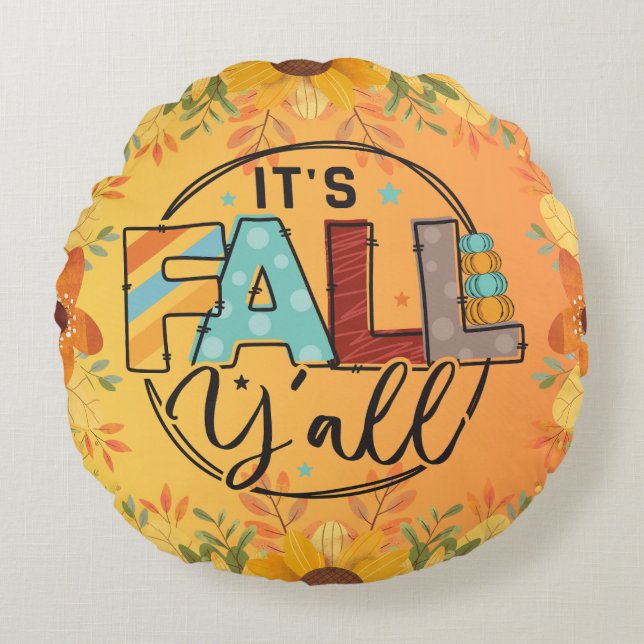 Lycklig faller, du skördar hösten Thanksgiving kär Rund Kudde (Framsidan)