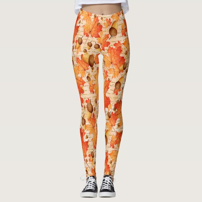 Lycklig faller under hela Thanksgivingen Mönster Leggings (Framsida)