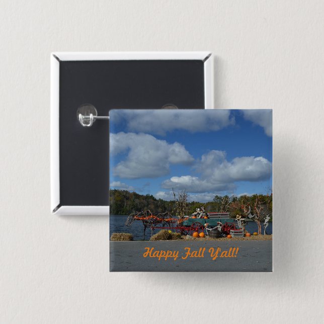 Lycklig faller Y höstkanten Visning efter Vatten Knapp (Framsida & baksida)