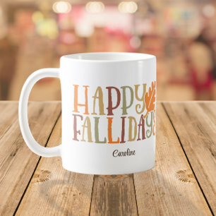 Lycklig FALLidays Cute Colorful Custom Name Kaffemugg