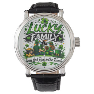 Lycklig familjegrupp irländsk shamrock St Patrick' Armbandsur