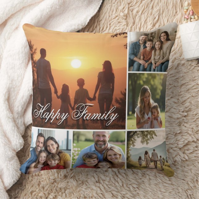 Lycklig Family Anpassningsbar Collage Dekorativ ku Kudde (Filt)